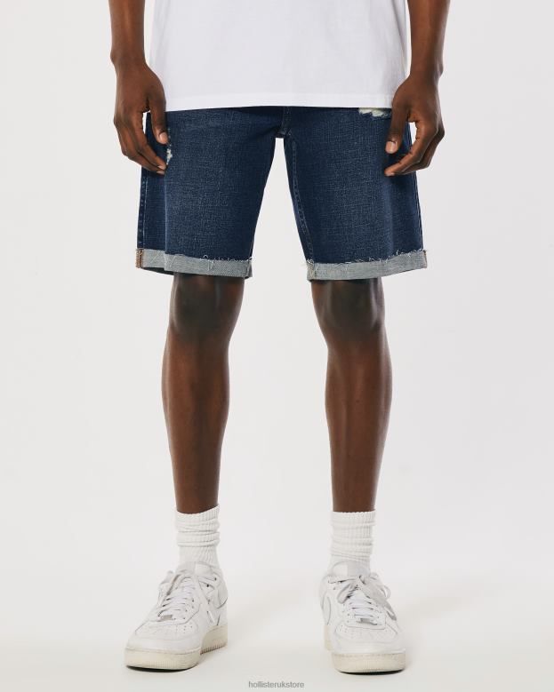 Bottoms Hollister Men Ripped Dark Wash Athletic Skinny Denim Shorts 9\\ 488201302 Ripped Dark Wash
